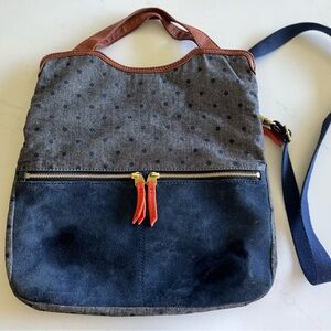 Fossil Erin Foldover Tote- Suede Leather Denim